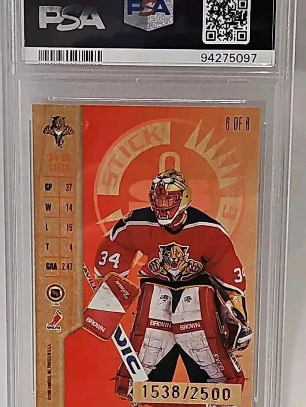 1996 Leaf Limited John Vanbiesbrouck Stick Side Psa 10 #1301/2500 Pop 2